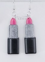 Øreringe - hængeøreringe læbestift pink/sølv